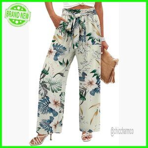 Wide Leg Pants High Waist Elastic Trousers Flowy Business Casual with Pockets